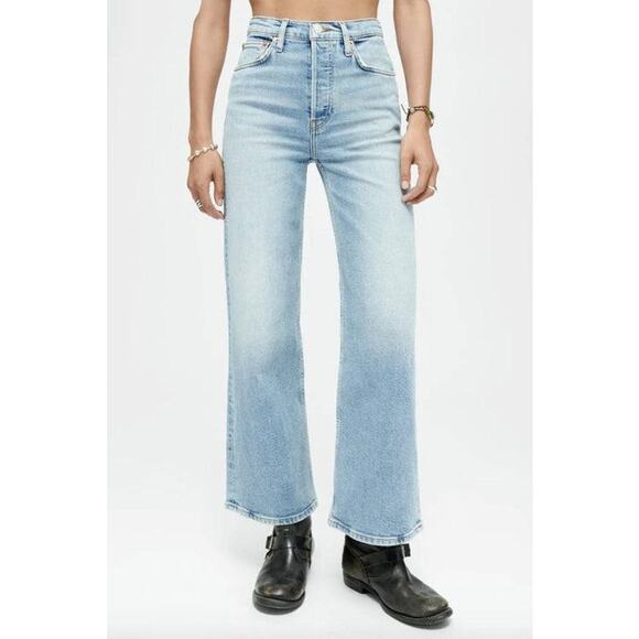 RE/DONE High Rise Wide Leg Crop Jean in Blazed Indigo 30 - Picture 1 of 3
